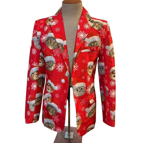 Dec 25th Ugly Christmas Blazer Cats Santa Sz. S - Picture 2 of 8
